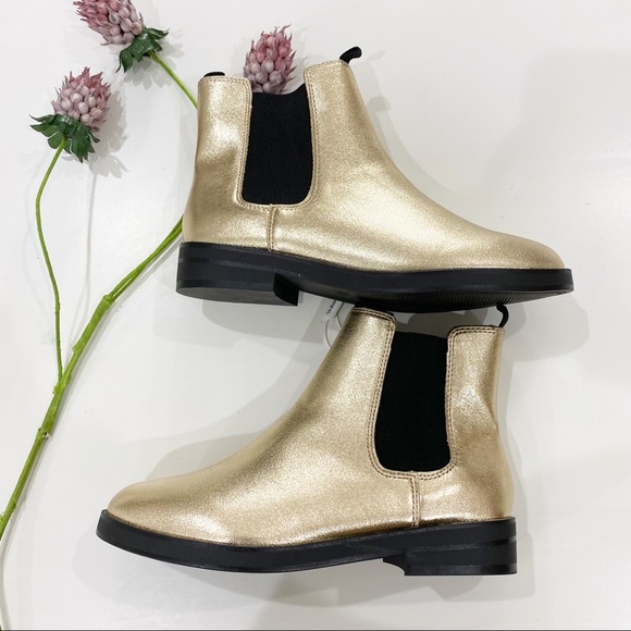 Zara Shoes - ZARA Metallic Gold Chelsea Boots Ankle Booties Size 37 NWT